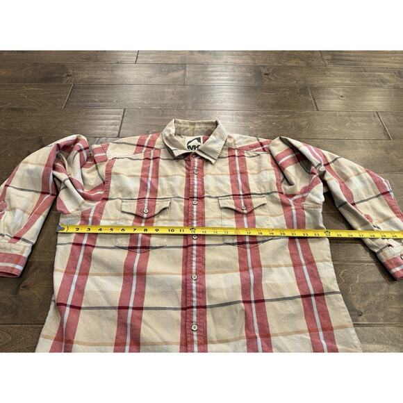 Mountain Khakis Mens Beige Red Plaid Flannel Button Up Long Sleeve Shirt Size L - Picture 8 of 8